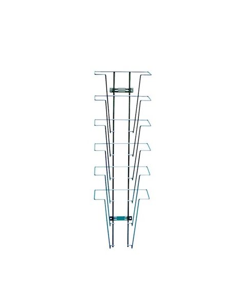 Brochureholder til vegg,  A4, 6 rom, alufarget, 22,5 x H74 cm.