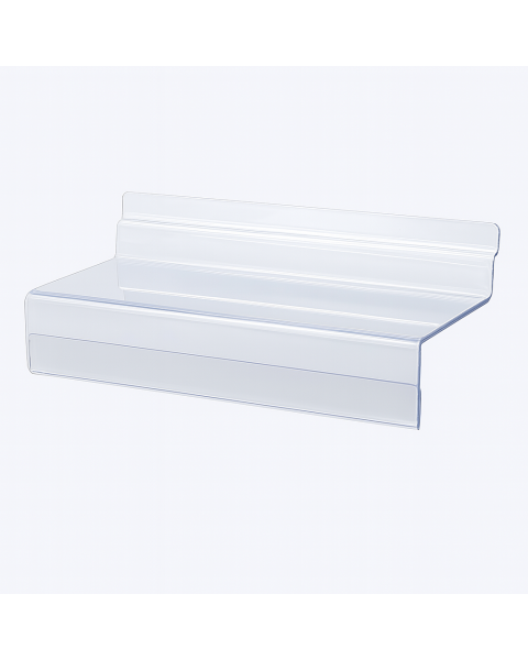 Skohylde t/ rillepanel med datablad, akryl, 25 x 10 x H4 cm - Sælges i pakker a 10 stk.