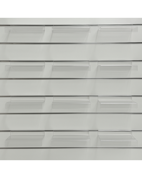 Skohylde t/ rillepanel med datablad, akryl, 25 x 10 x H4 cm - Sælges i pakker a 10 stk.