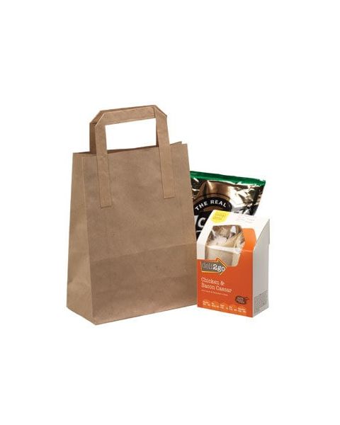 Papirpose. H 22 cm. 100 stk. Brun med fladt håndtag - Liten