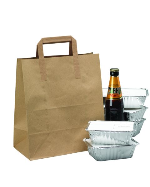 Papirpose. H 30 cm. 100 stk. Brun med fladt håndtag - Stor