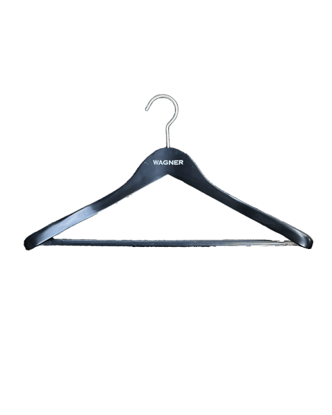 Jakkehenger, massiv, vinklet, ekstra kraftig. 13/50 mm - B 45 cm. "WAGNER" matt sort. Børstet satinkrom krok. *TILBUDSVARE*