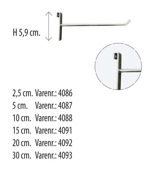 Varekrog Ø 5mm t/ gitter ( H 5,9 cm). Galvaniseret. Velg længde på kroge
