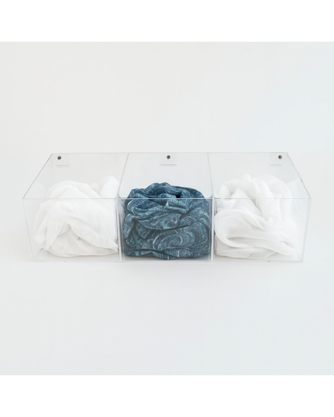 Akrylkasse t/ bord & panel - 3 rom. B 59 x D 20,5 x H 20,5 cm