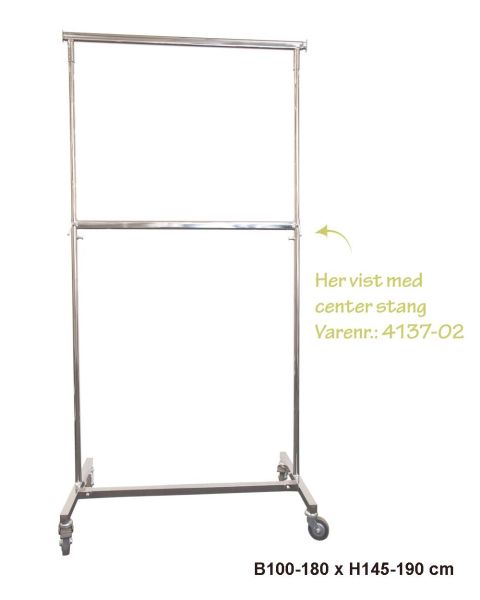 LUXUS Konfeksjonsstativ, høydejusterbar, krom. Liten. B100 x 180 cm