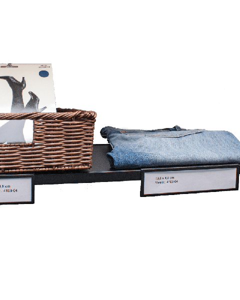 Skilteholder i metall, sort. 20 x H 5 - hylleforkant