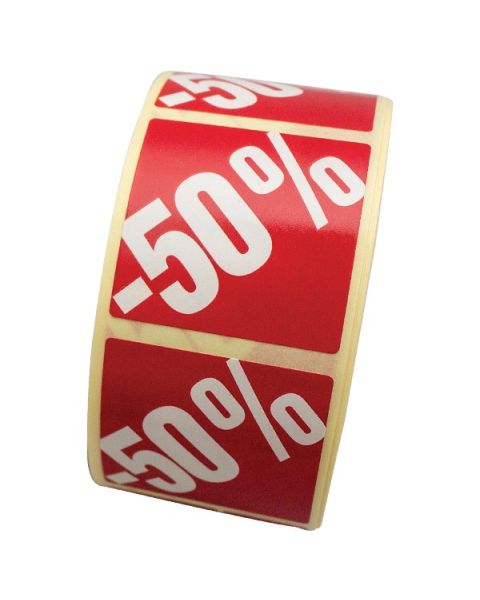 Røde etiketter m/ prosent - 500 stk. -50%