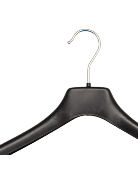 Kraftig jakkehenger, plast, sort, 44 cm, skulder 2,0 cm, pakket med 110 stk. Letveggt