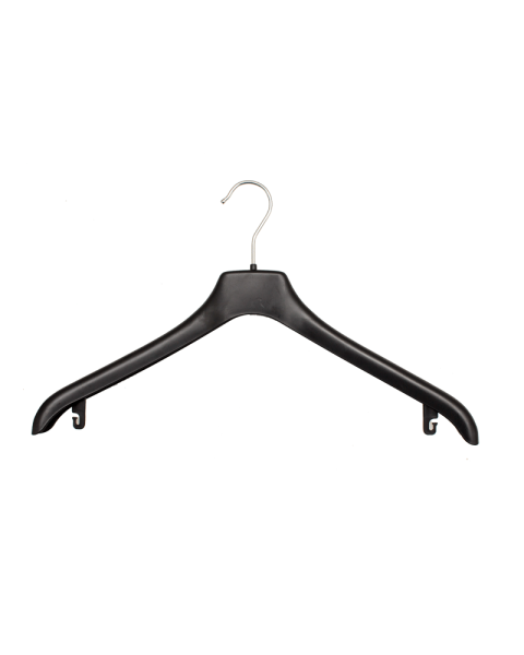 Kraftig jakkehenger, plast, sort, 44 cm, skulder 2,0 cm, pakket med 110 stk. Letveggt