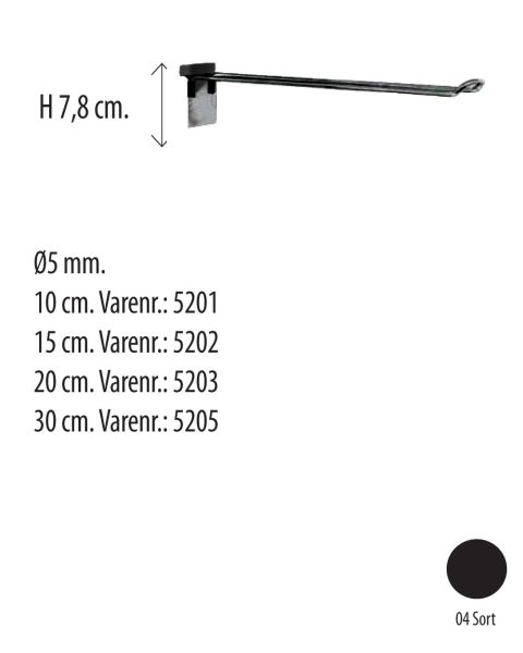 Euro-krog Ø 5 mm. - dobbeltkrok t/ rillepanel - sort. Velg længde