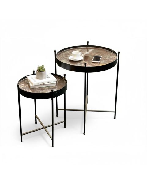 Bordsett ( 2 stk. ) - speilbord med sort stell