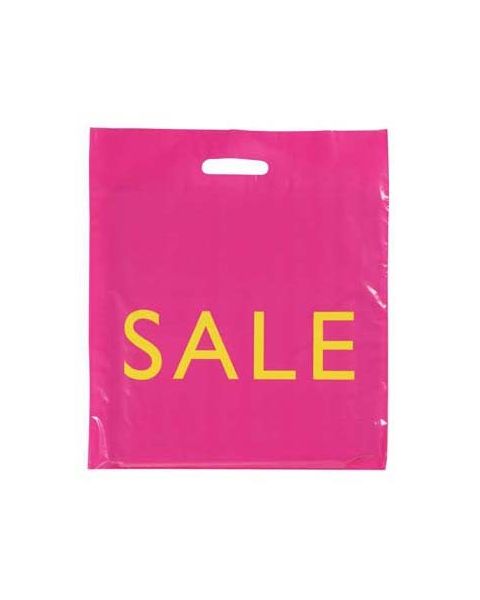 Plastposer, Pink m/ Gul tryk. SALE - 100 stk.