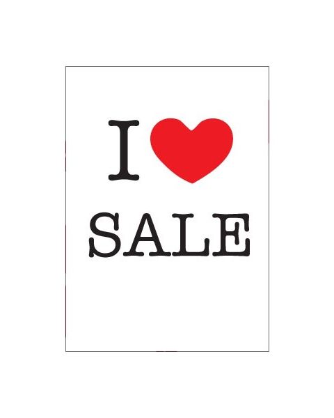 Plakat. I love SALE, hvit med rødt tryk, 50 x 70 cm