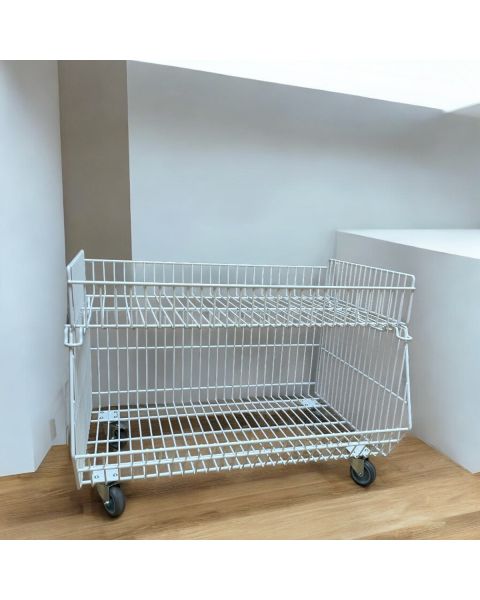 Stabelkurv, komplet, med 1 kurv og topkurv, inkl. hjul, hvit, 85 x 60 x H63 cm
