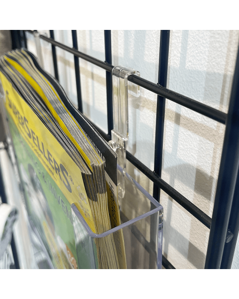 Opphengsbeslag, til brosjyreholder, på gitre, akryl