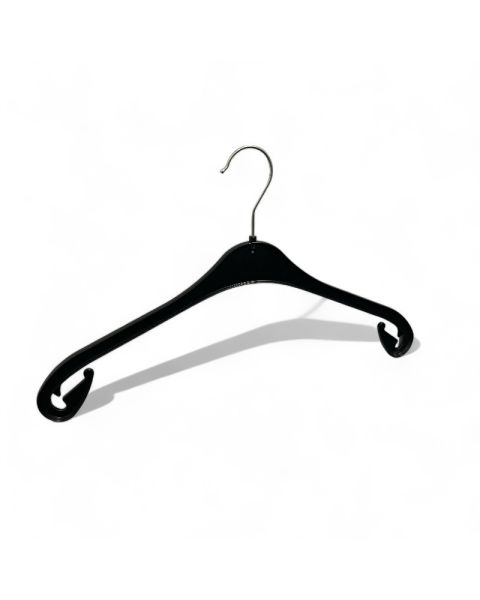 Plasthenge, Voksen, formpresset, med kraftig oppheng, sort, 43 cm. 300 stk.