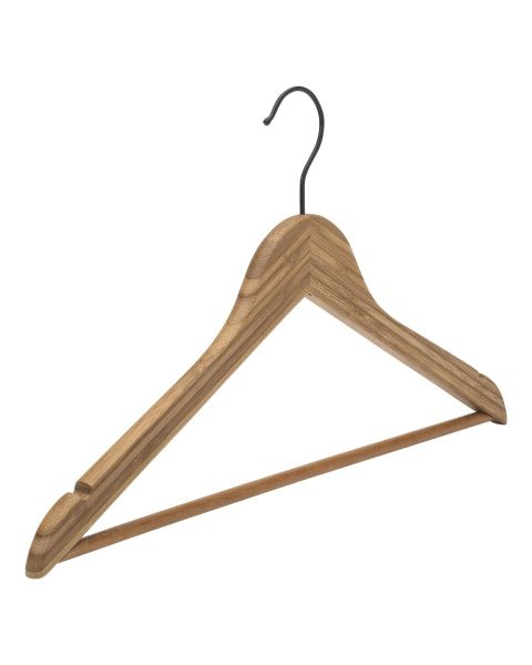 Bambus henger, massiv, vinklet, med stang og hakk, natur, sort krok, 43 cm