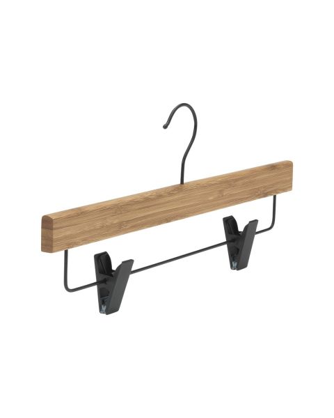 Bambus buksehenger, massiv, med klemmer, natur, sort krok, 36 cm.