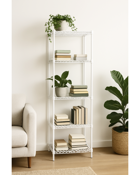 Reol - TUBO (B 61 x D 46 x H 220 cm.) - Hvit glans. 5 hylle