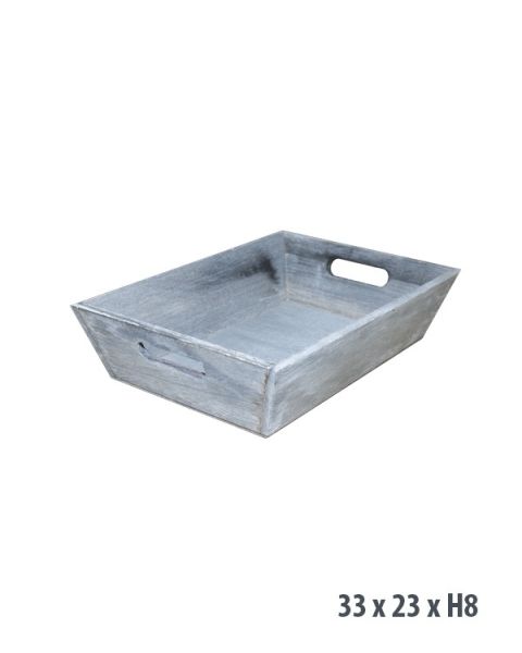 Træbakke, grå-brun, 33 x 23 x H8