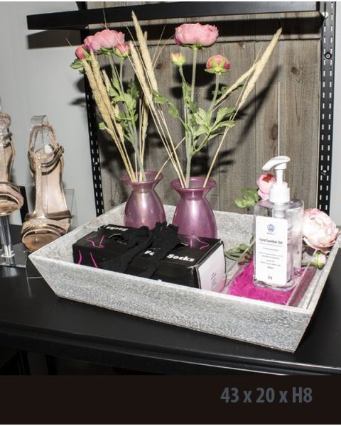 Træbakke, grå-brun, 43 x 30 x H8