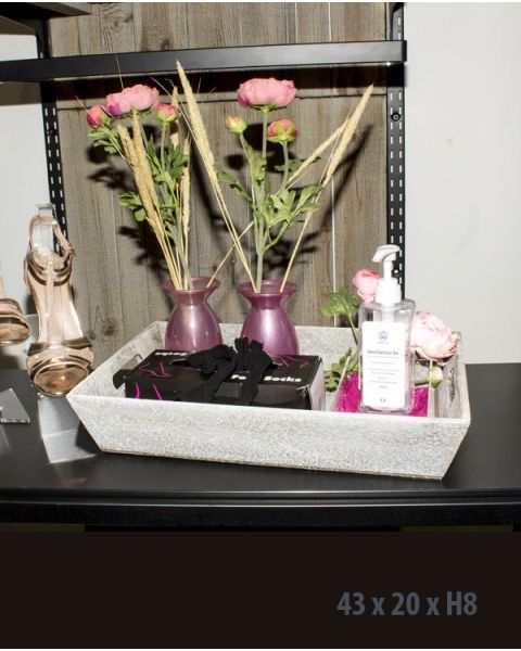 Træbakke, grå-brun, 43 x 30 x H8