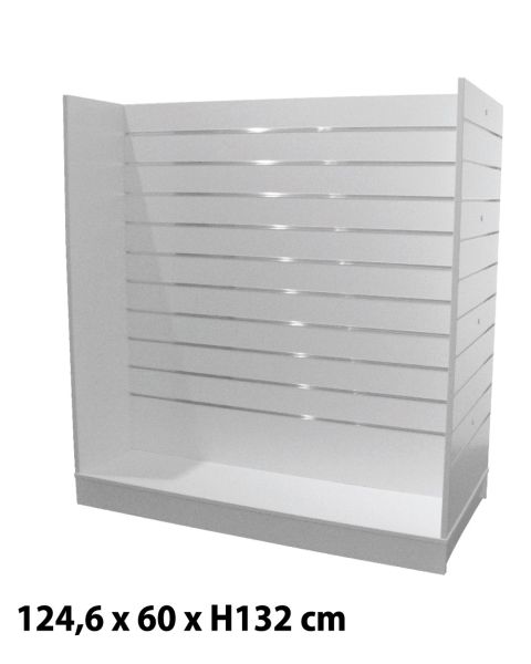 H-gondol - rillepanel - hvit, med 10 cm rilleavstand, 124,6 x 60 x H132 cm inkl. hjul