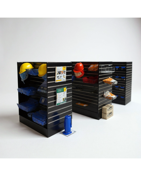 H-gondol - rillepanel - sort, med 10 cm rilleavstand, 124,6 x 60 x H132 cm inkl. hjul