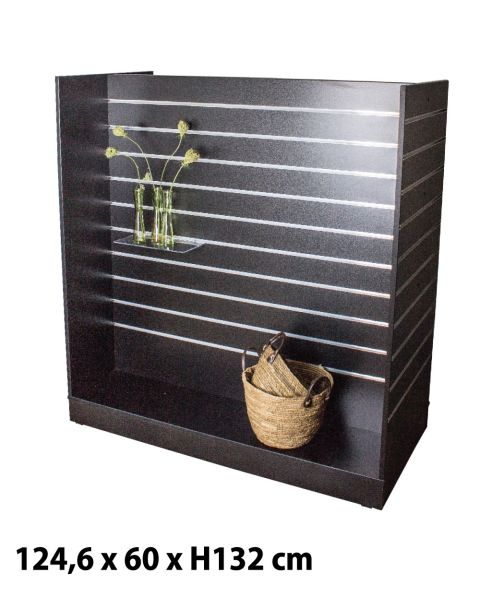 H-gondol - rillepanel - sort, med 10 cm rilleavstand, 124,6 x 60 x H132 cm inkl. hjul