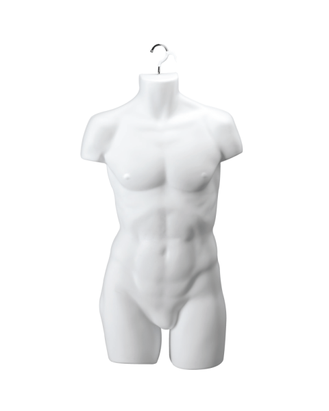 Hængetorso, herre, med front og krok, hvit, H86 cm