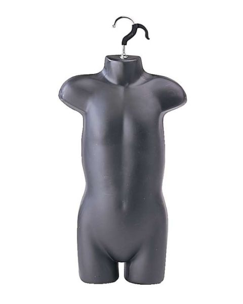 Hængetorso, barn, med front og krok, sort, H54 cm