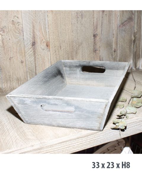 Træbakke, grå-brun, 33 x 23 x H8