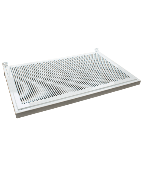 Hylle m/ metallhulplade (59,5 x 37 cm.) - hvit, t/ rillepanel
