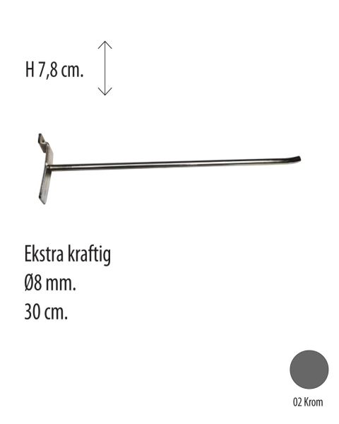 Varekrok 30 cm Ekstra kraftig. Krom, t/ rillepanel