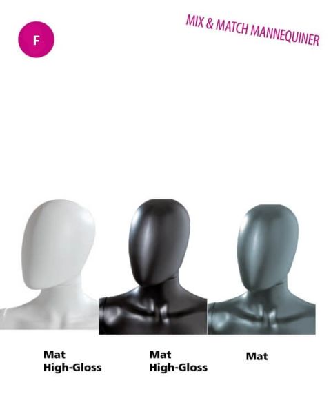 Dame Mannekenghode u/ ansigtstræk - (Mix and Match serien). Velg farge