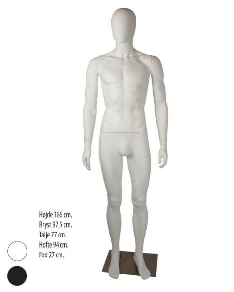 Herremannekeng u/ ansiktstrekk. Lige fotstilling. H 186 cm. Børstet satin metal fodplate. Velg mellem sort eller hvid