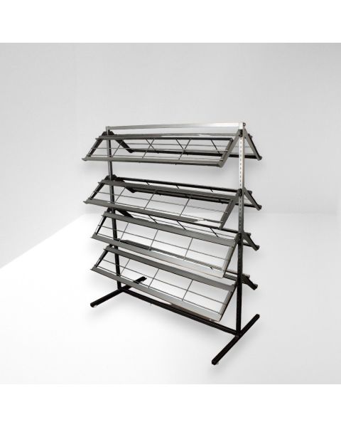 Skostativ - dobbeltsidet 8 hyller. Sort. B 125 x D 64 x H 143 cm.