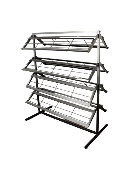 Skostativ - dobbeltsidet 8 hyller. Sort. B 125 x D 64 x H 143 cm.