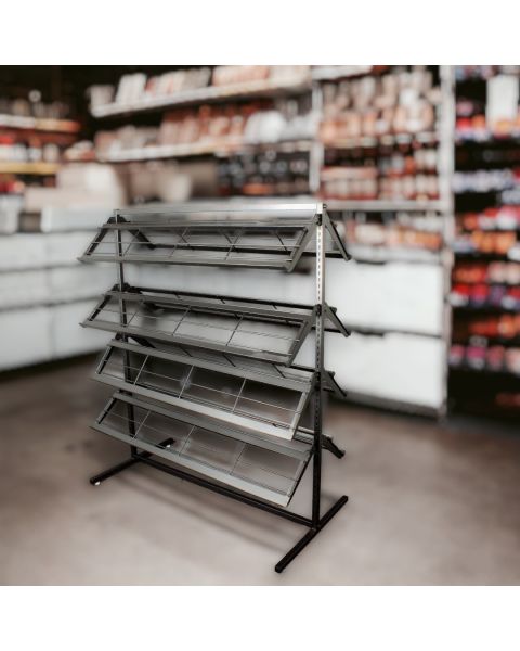 Skostativ - dobbeltsidet 8 hyller. Sort. B 125 x D 64 x H 143 cm.