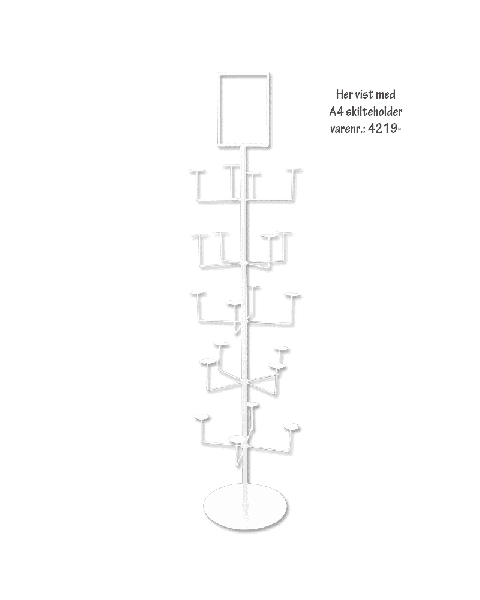 Hattestativ med 20 hatteholdere - hvit. Ø49 cm, H168 cm