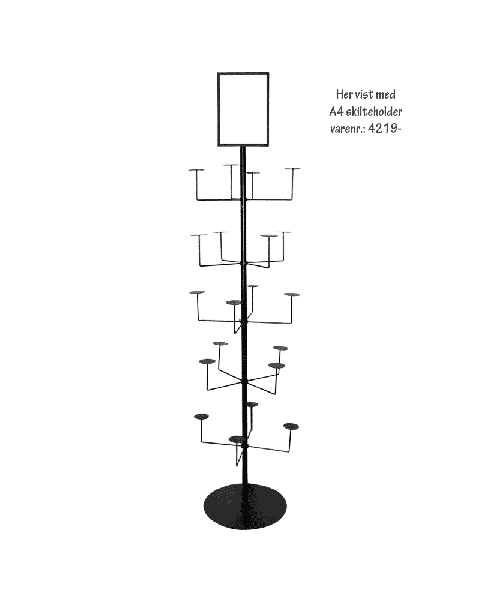 Hattestativ med 20 hatteholdere - sort. Ø49 cm, H168 cm