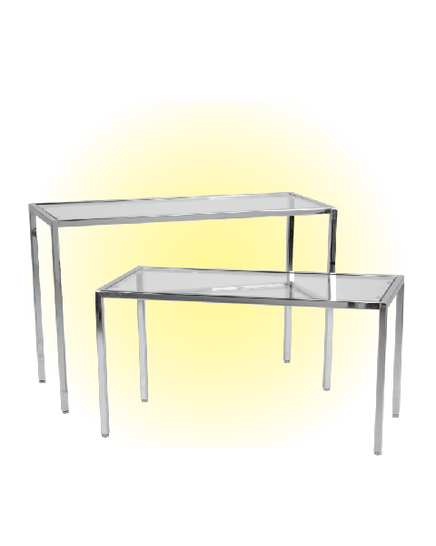 Oppleggsbord i metall med klar glass bordplate
