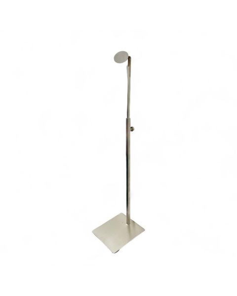 Taskedisplay, høydejusterbar, med firkantet fot, børstet satin. ovalrund oppheng, H42-71 cm