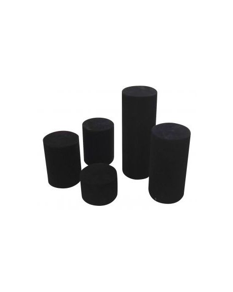 Smykkedisplays. Sett med 5 cylinderformede smykkedisplays i sort flock.