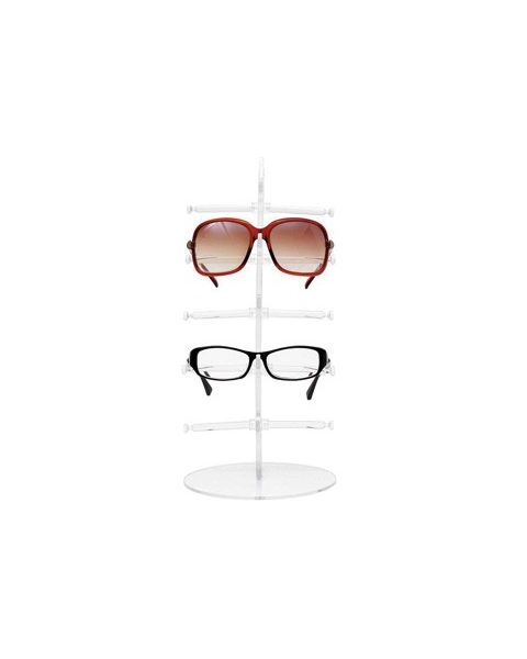 Brilledisplay på fot. Transparent t 5 briller. L 16 x P 10,5 x H 34 cm