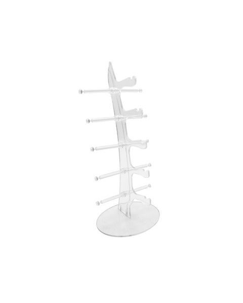 Brilledisplay på fot. Transparent t 5 briller. L 16 x P 10,5 x H 34 cm