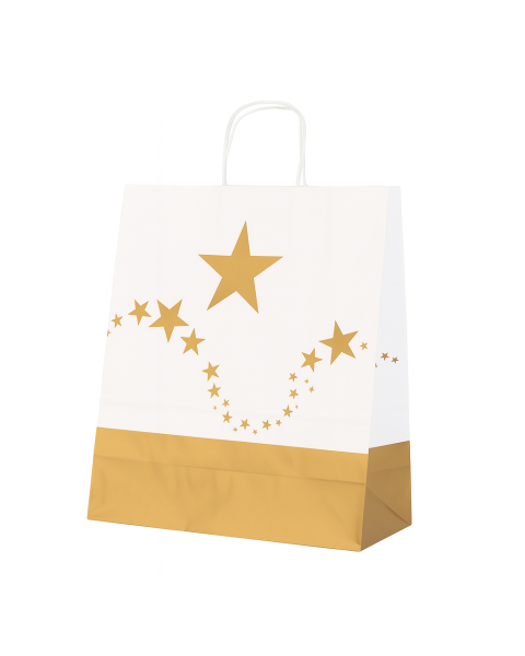 Papirspose med guldstjerner. H 40 cm. 25 stk.