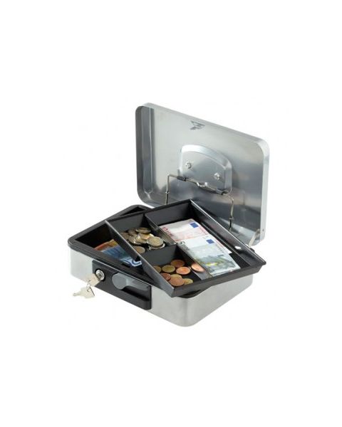 Pengeboks 25 x 18 x H9. med Nøkkel. Grå. 3 rum