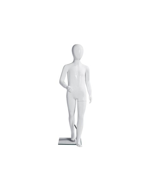 Barnmannekeng, 6 år, med hovedt, hvit high gloss, m/glass fotplate, H125 cm