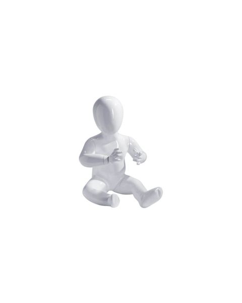 Baby Mannekeng, med hoved, hvit high gloss, siddende, H44 cm